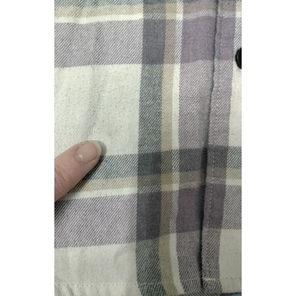 NoBo Mens Small Button Up Flannel Hooded Shacket Shirt Plaid 34-36 Off White Sm - Picture 15 of 16